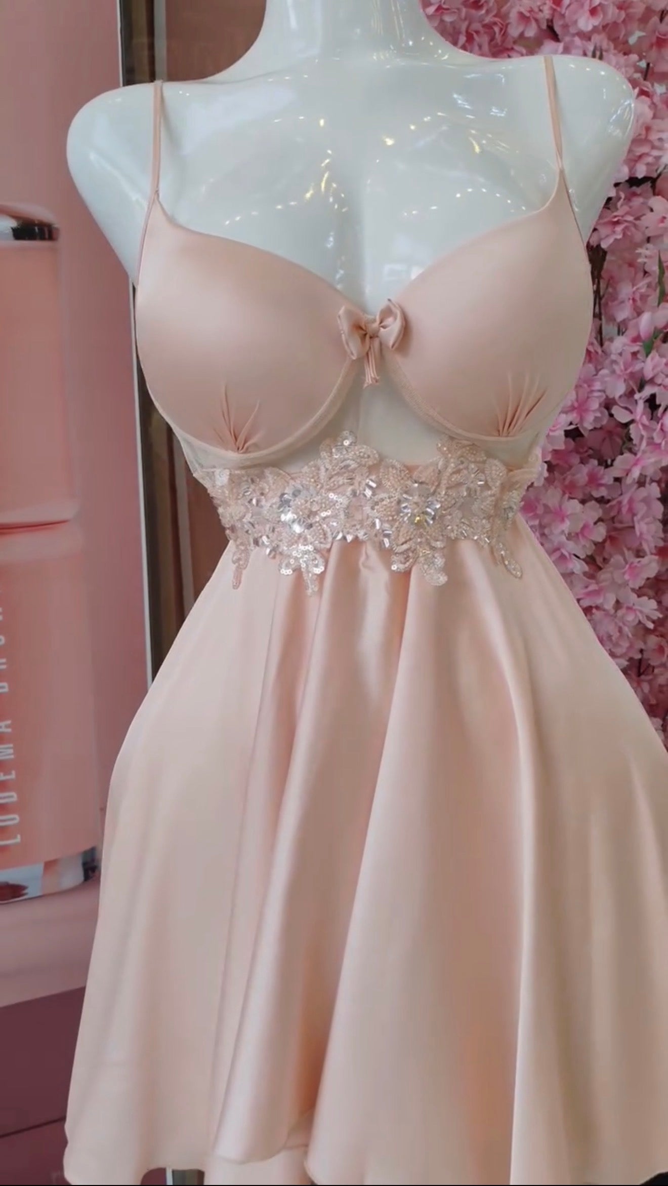 Celeste Sequin Lace Satin Babydoll Nightgown