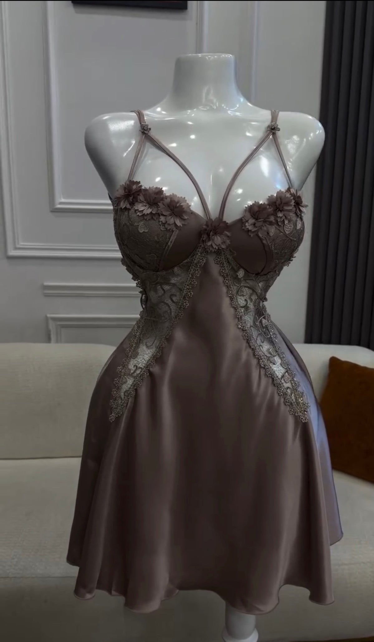 Aurelia Floral Appliqué Satin Chemise