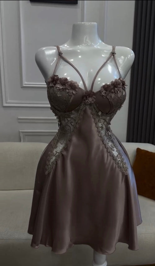 Aurelia Floral Appliqué Satin Chemise