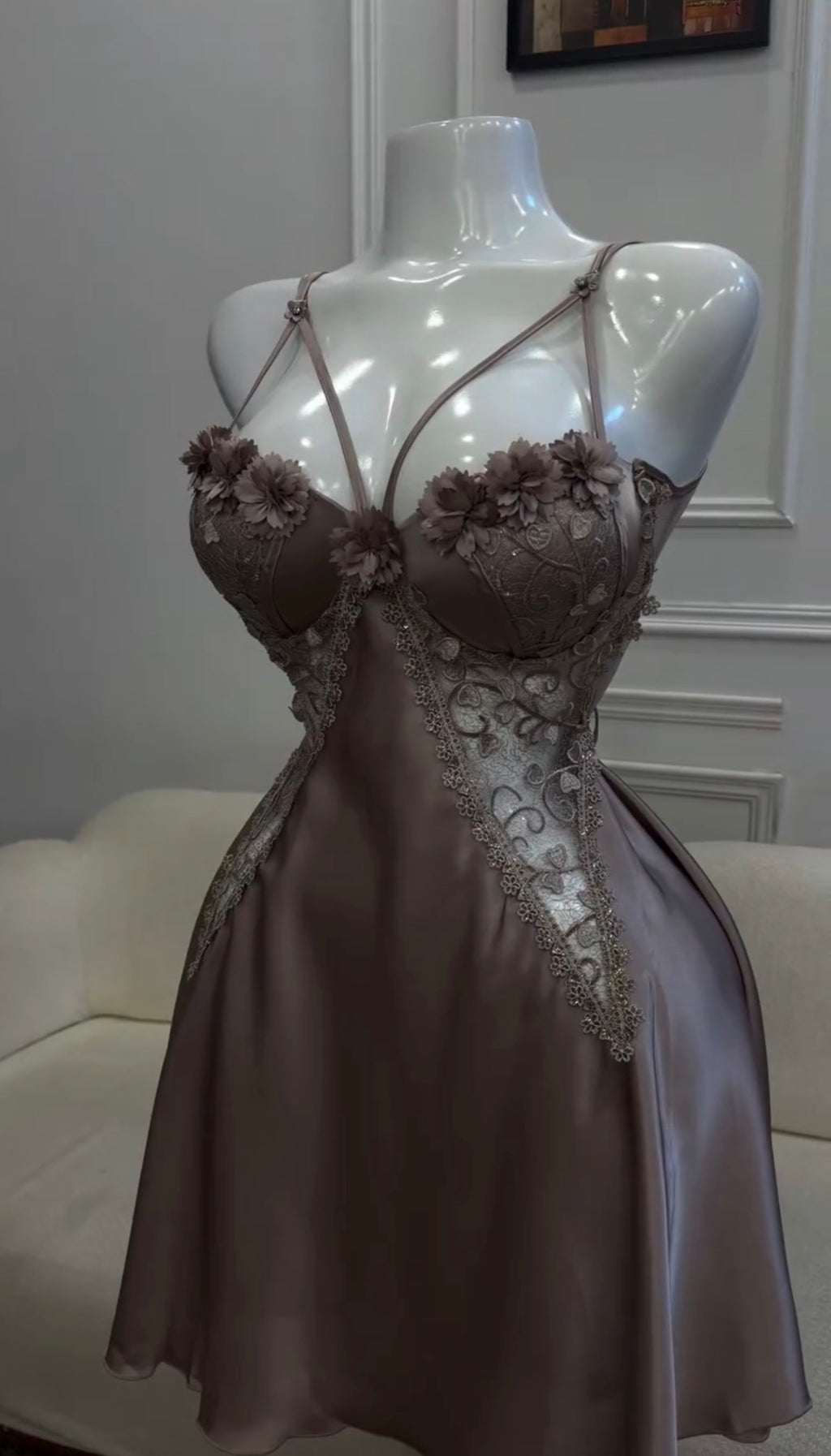 Aurelia Floral Appliqué Satin Chemise