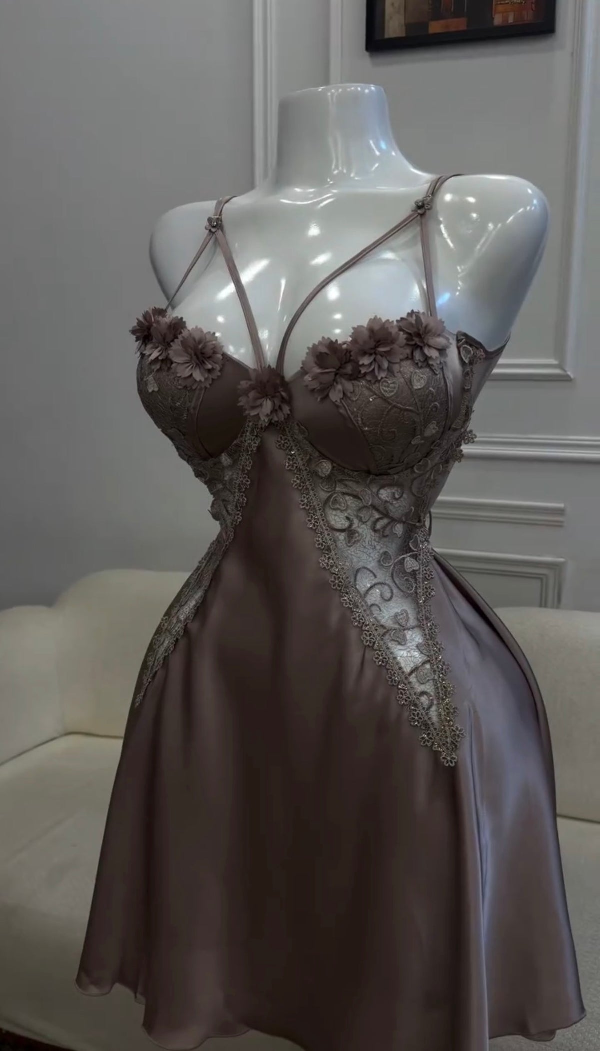Aurelia Floral Appliqué Satin Chemise