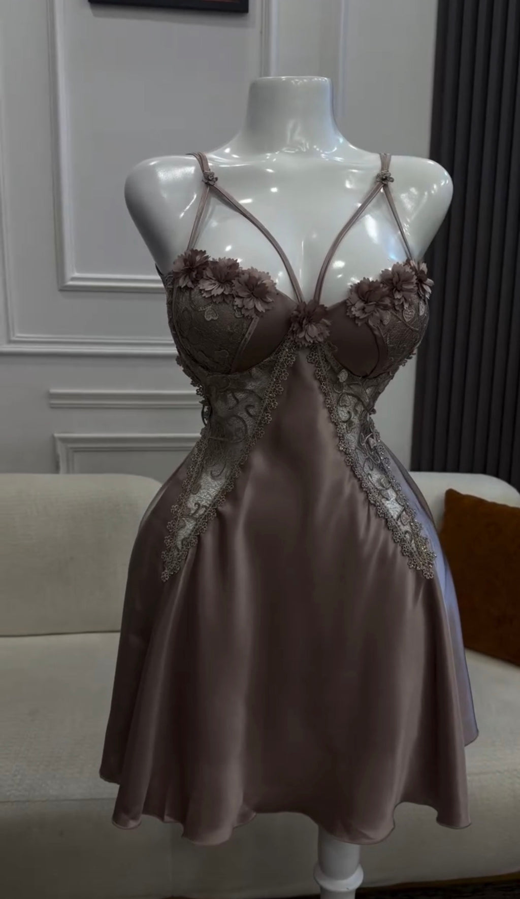Aurelia Floral Appliqué Satin Chemise