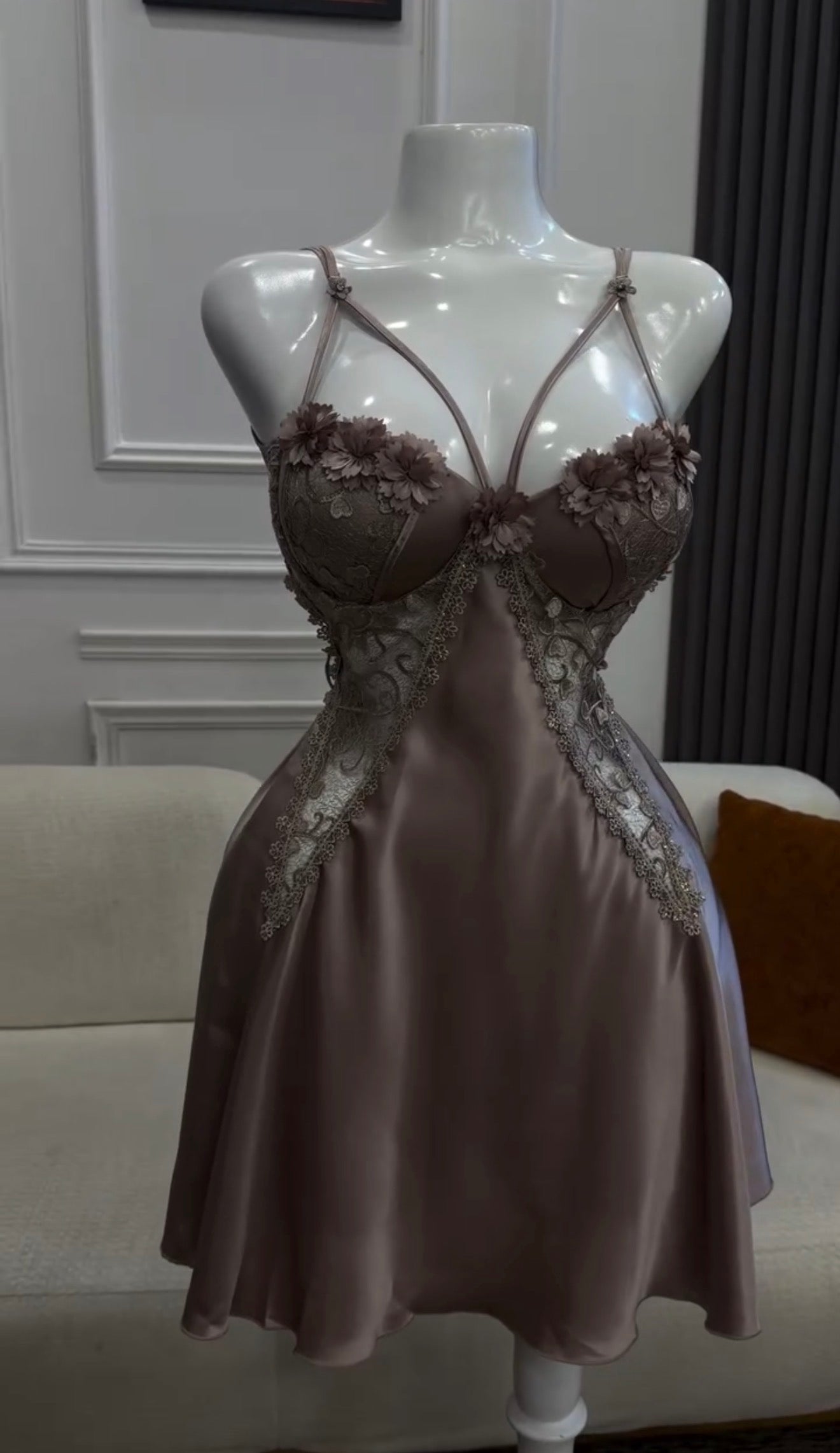 Aurelia Floral Appliqué Satin Chemise
