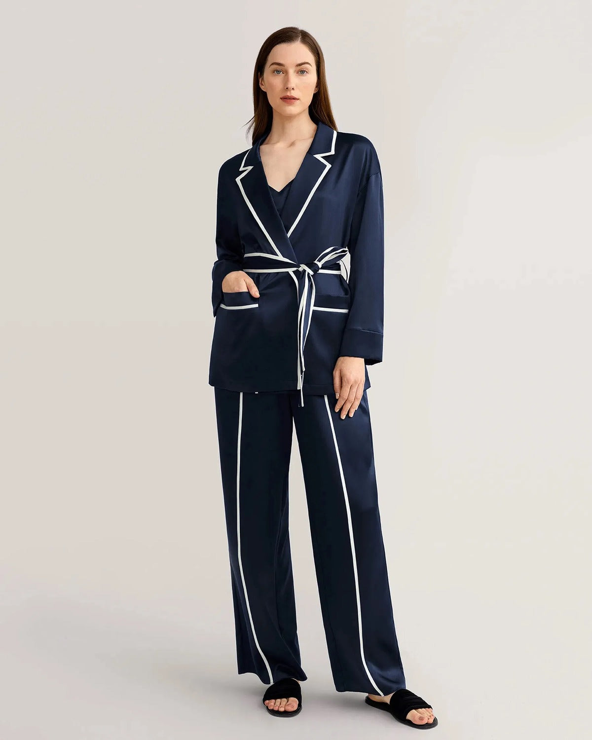 Océane Silk Robe, Cami & Trouser Set