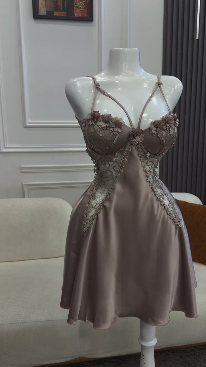Aurelia Floral Appliqué Satin Chemise