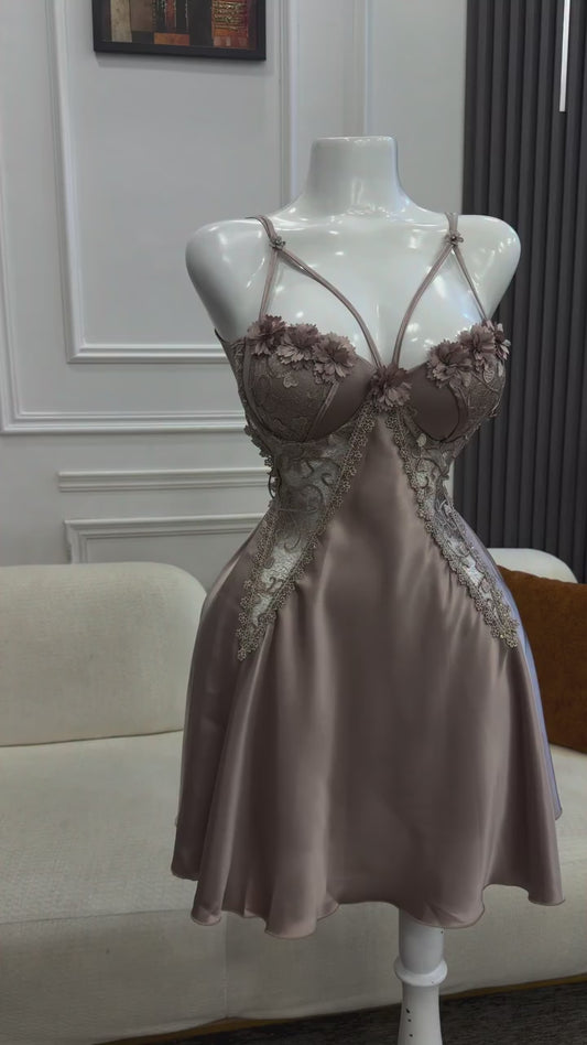 Aurelia Floral Appliqué Satin Chemise